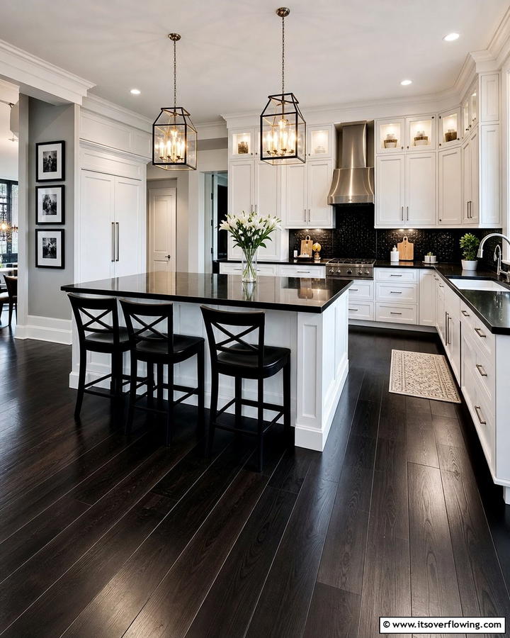 Dramatic Effect with Dark Floors - 20 Kitchen Ideas with Dark Countertops and Light Cabinets