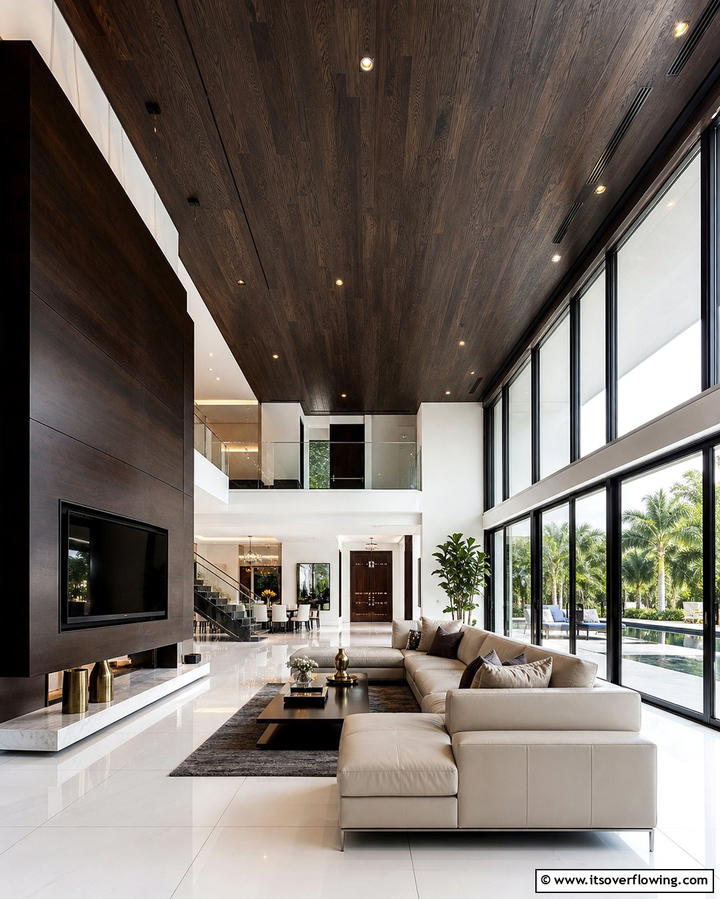 Dramatic Effect with Dark Stained Plywood - 25 Plywood Ceiling Ideas for a Rustic Look
