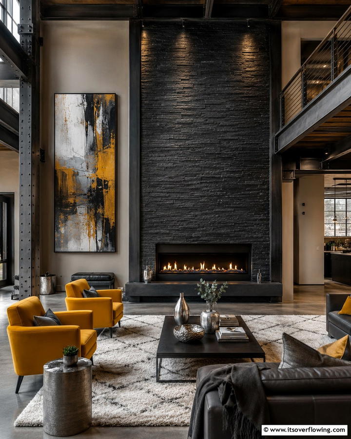 Dramatic Elegance with Black Slate - 25 Floor-to-Ceiling Stone Fireplace Ideas for Cozy Homes