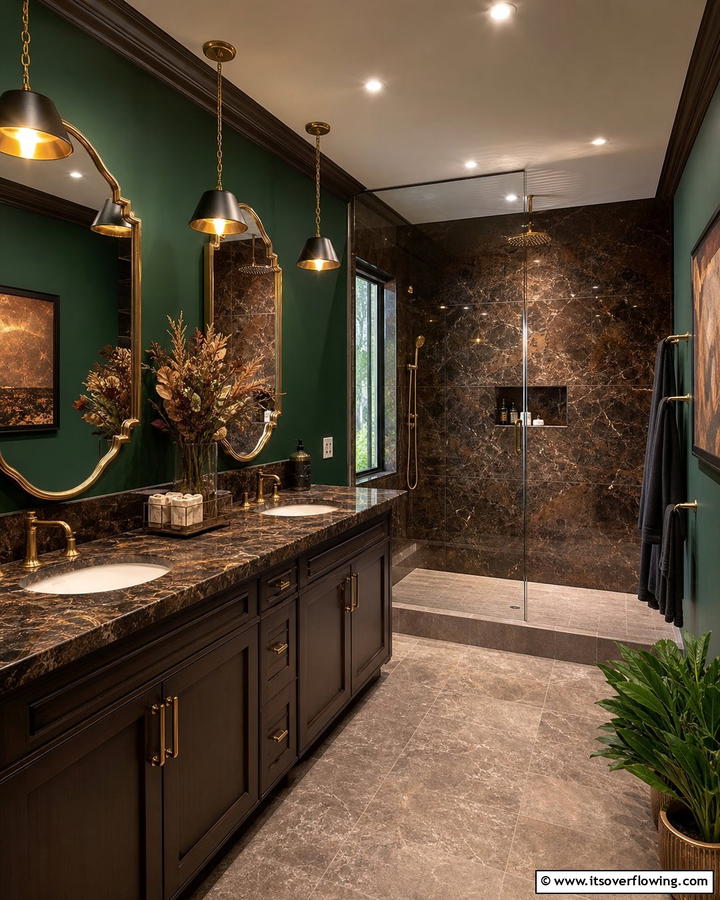 Dramatic Flair with Dark Brown Granite and Bold Colors - 20 Elegant Brown Granite Bathroom Ideas for a Luxurious Look