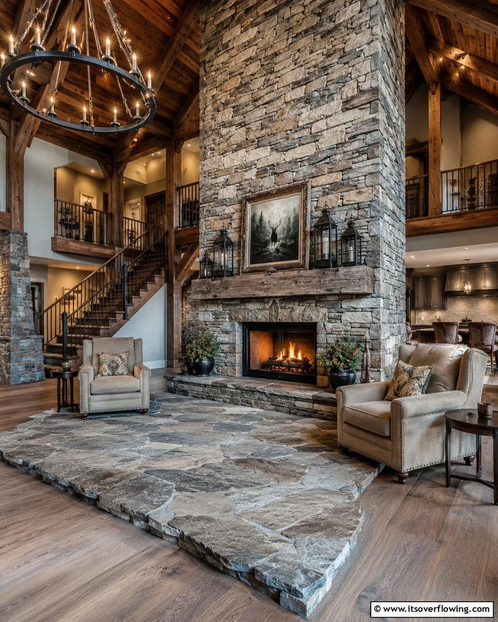 Dramatic Floor to Ceiling Stone Fireplace - 25 Rooms With Fireplaces and Vaulted Ceilings