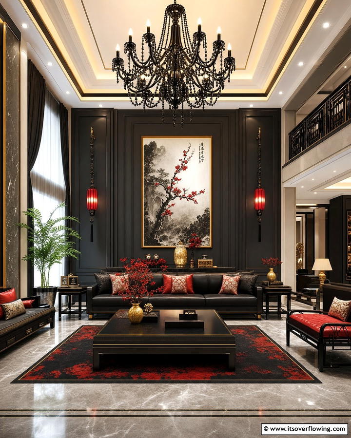Dramatic Lighting - 25 Black and Red Living Room Ideas for a Dramatic Look