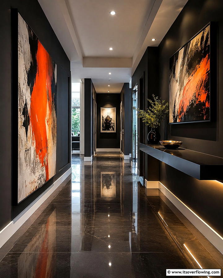 Dramatic Modern Contrast - 30 Black Hallway Ideas for Dramatic and Sophisticated Spaces