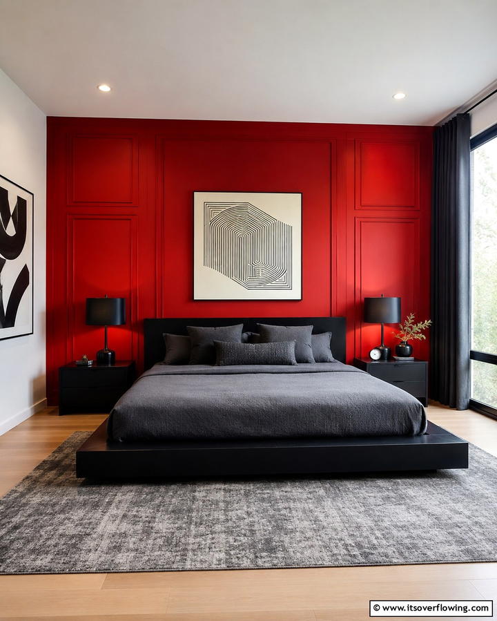 Dramatic Red Accent Wall - 25 Red and Black Bedroom Ideas for a Dramatic Look