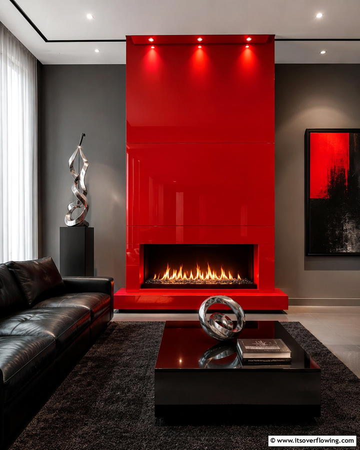 Dramatic Red Impact - 30 Fireplace Paint Color Ideas for a Fresh Update