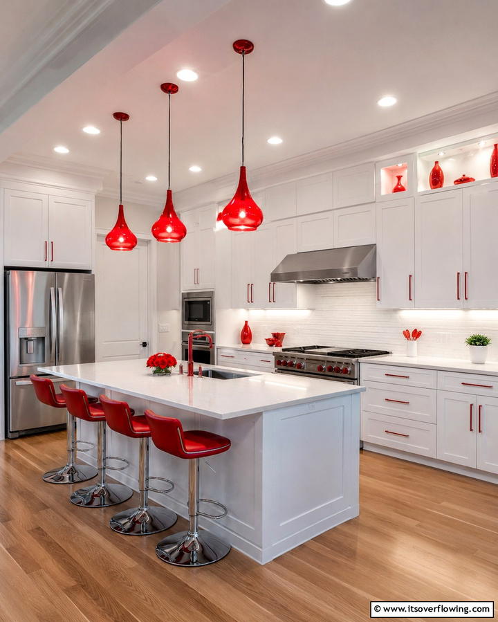 Dramatic Red Lighting Fixtures - 30 Bold Red Kitchen Ideas for a Vibrant Cooking Space