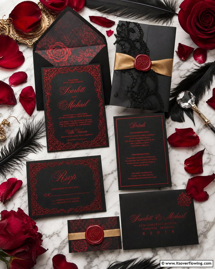 Dramatic Red and Black Wedding Invitations - 17 Red and Black Wedding Ideas for Dramatic Nuptials