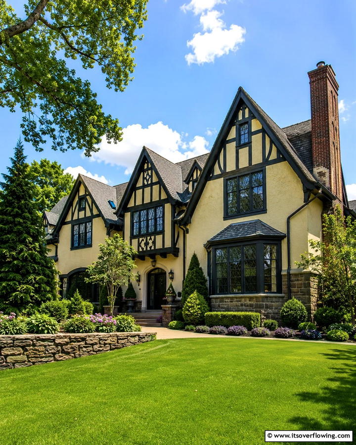 Dramatic Tudor Revival - 25 Tan House With Black Trim Design Ideas for Elegance