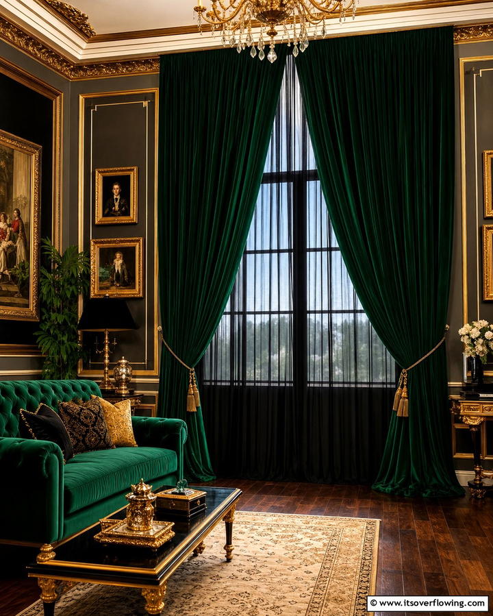 Dramatic Velvet Curtains - 25 Gothic Living Room Ideas for a Dramatic Space