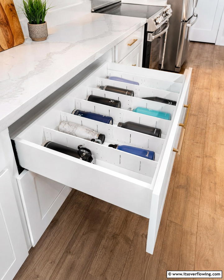 Drawer Dividers - 20 Clever Water Bottle Storage Ideas for a Clutter-Free Home