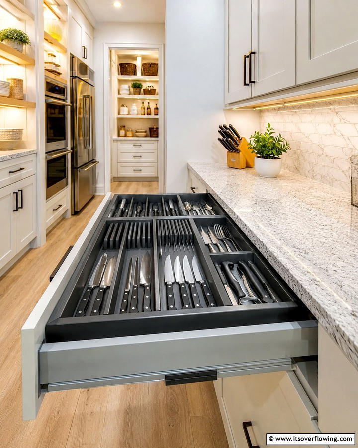 Drawer Knife Trays with Dividers - 25 Knife Storage Ideas for a Clutter-Free Kitchen