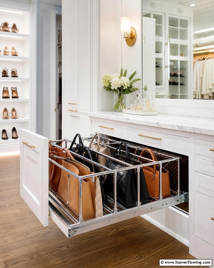 Drawer Pull Out Racks - 17 Purse Storage Ideas for Organized Closets and Entryways