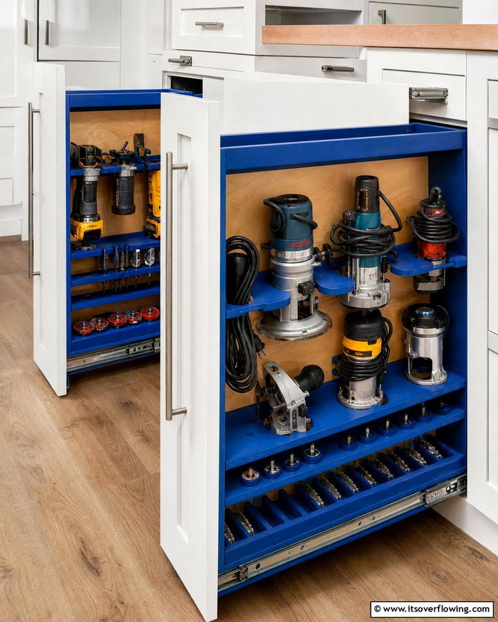 Drawer Slide Out Racks - 25 Power Tool Storage Ideas for an Organized Workshop