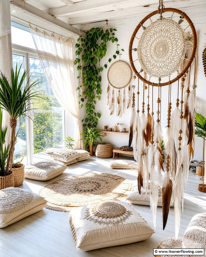Dreamcatchers for Symbolic Energy - 20 Boho Meditation Room Ideas- Tranquil Retreats