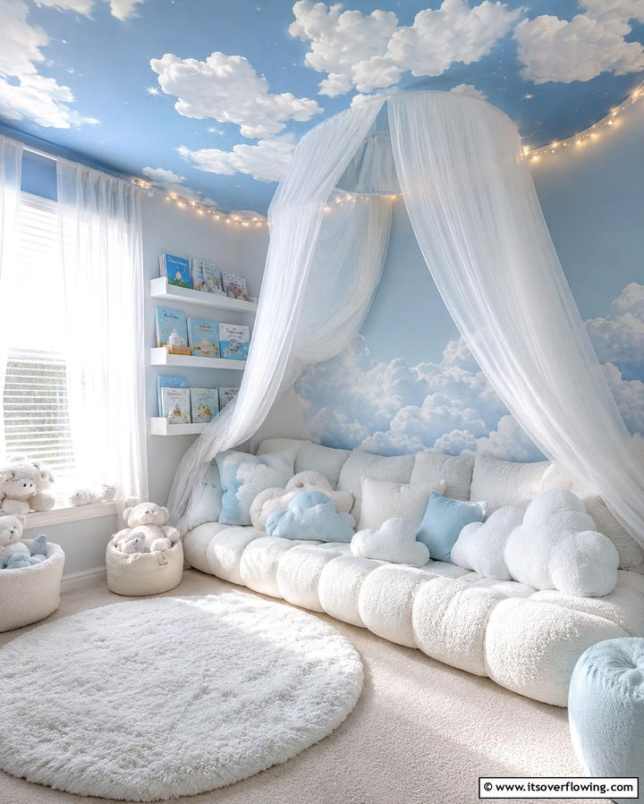 Dreamy Cloud Nook - 30 Kids Reading Nook Ideas- Cozy Spaces for Young Readers
