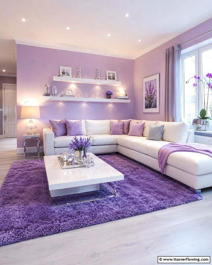 Dreamy Lavender Ambience - 30 Vibrant Colorful Living Room Inspirations for Bold Interiors