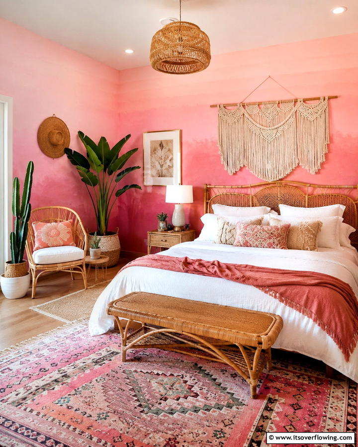 Dreamy Pink Ombre Walls - 30 Pink Boho Bedroom Ideas for a Chic and Cozy Retreat