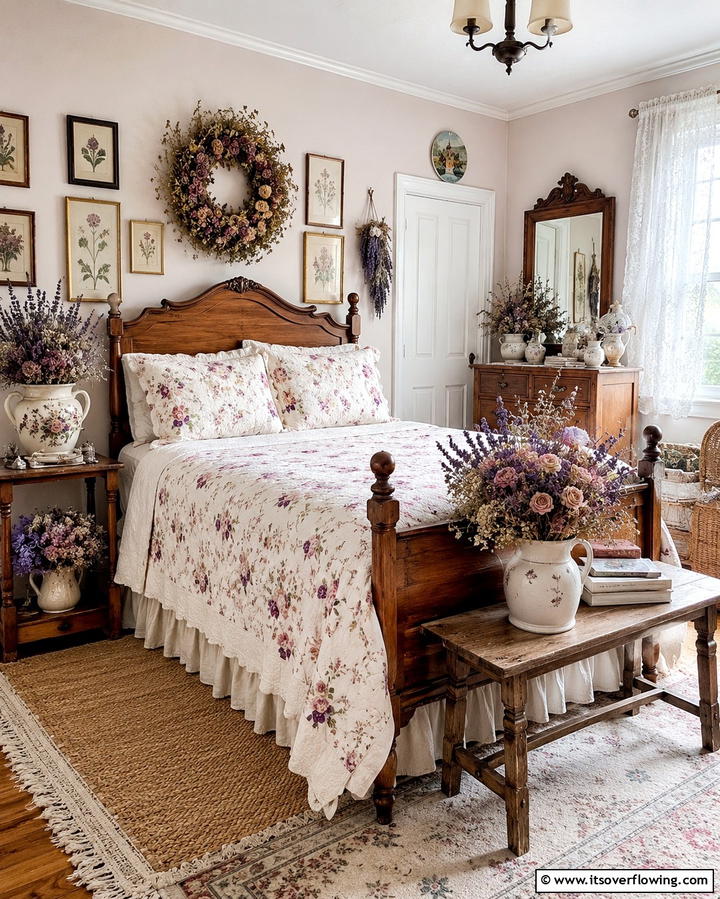 Dried Flower Arrangements - 25 Cottagecore Bedroom Ideas- Cozy & Rustic Designs