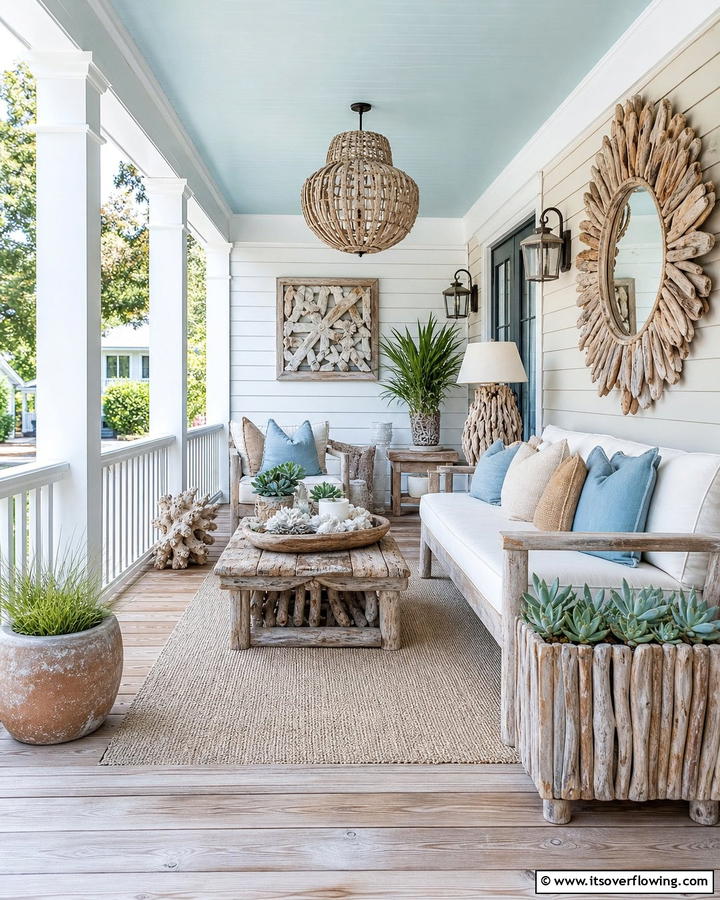 Driftwood Accents - 20 Small Cape Cod Front Porch Ideas for Charm