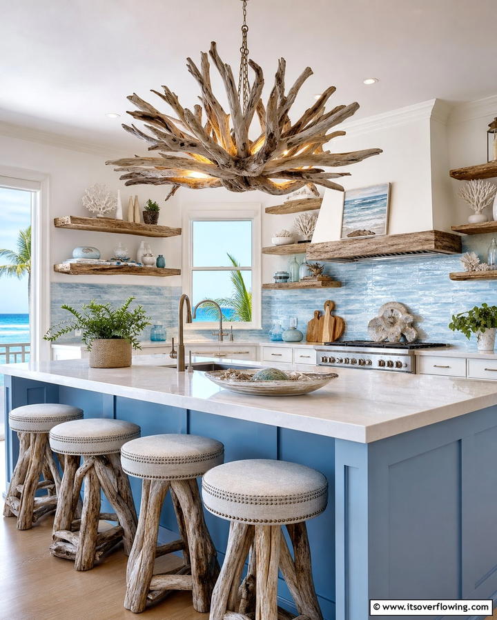 Driftwood Accents for Natural Texture - 25 Coastal Kitchen Ideas for a Beach-Inspired Look