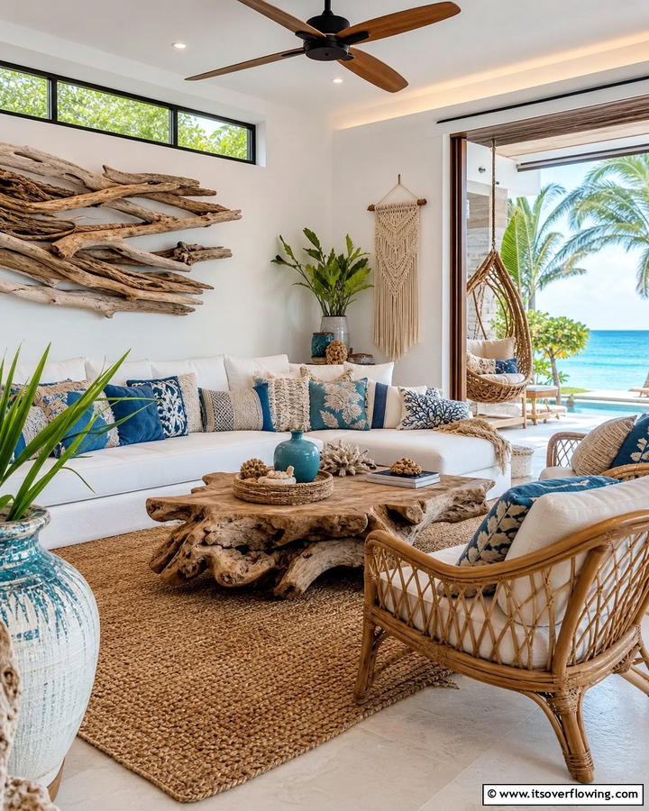 Driftwood Accents - 20 Bohemian Tropical Decor Ideas for a Vibrant Home