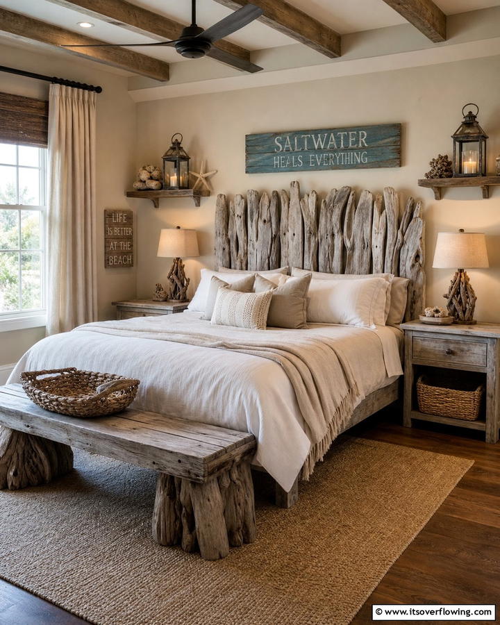 Driftwood Decor and Rustic Elements - 21 Beach Themed Bedroom Ideas for a Coastal Escape at Home