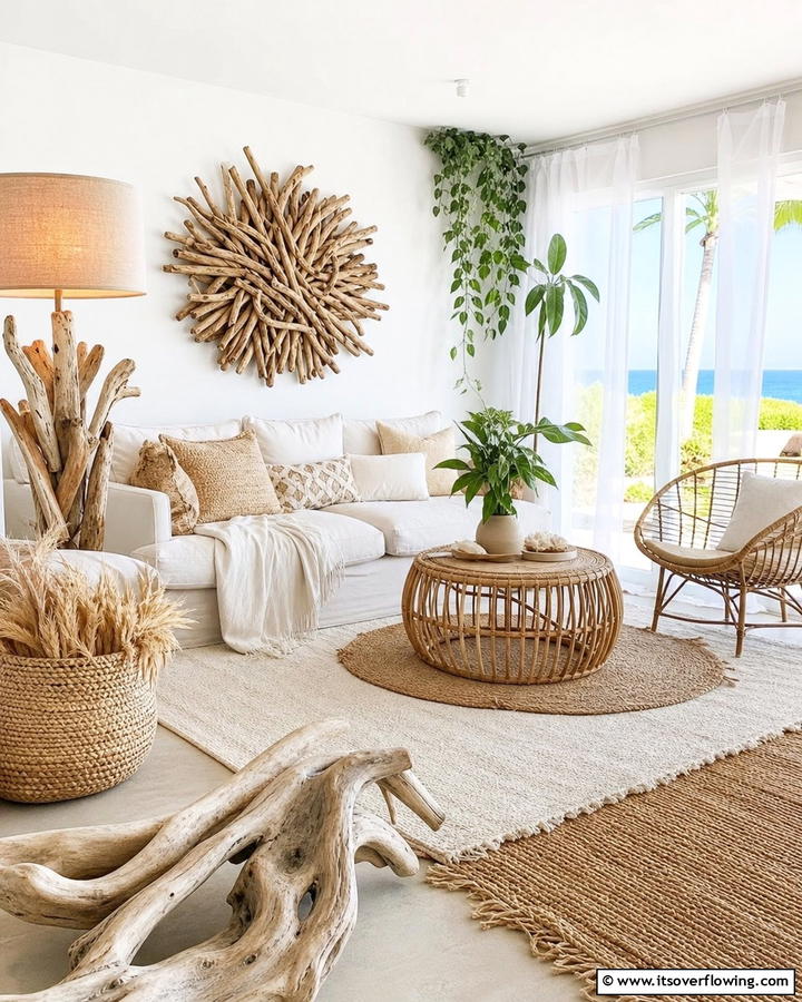 Driftwood Decor for Coastal Boho Vibes - 20 Neutral Boho Living Room Ideas for a Relaxing Vibe