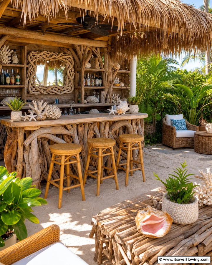 Driftwood Decor for Rustic Touches - 20 Tiki Bar Ideas for a Tropical Backyard Oasis