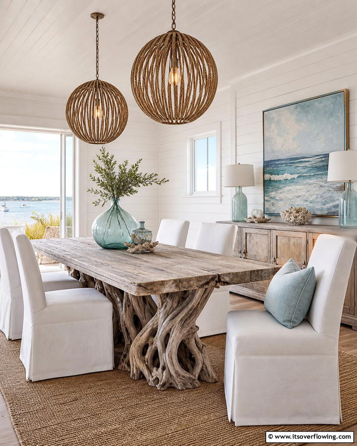 Driftwood Dining Table - 25 Coastal Dining Room Ideas for a Beachy Vibe