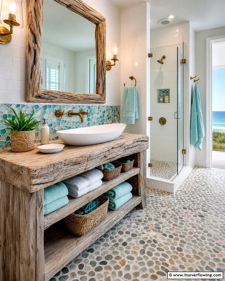 Driftwood Inspired Furniture - 25 Coastal Bathroom Ideas for a Serene Beach Retreat