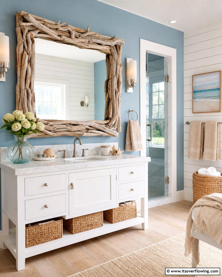 Driftwood Mirrors - 25 Coastal Bathroom Ideas for a Serene Beach Retreat