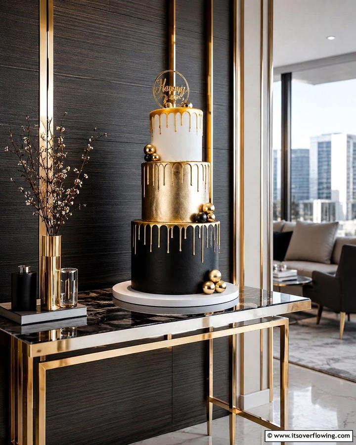 Drip Cake with Metallic AccentsOne - 25 Small Wedding Cake Ideas for Intimate Weddings