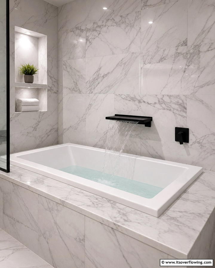 Drop In Tub with a Waterfall Faucet - 25 Elegant Drop-in Tub Ideas for a Spa-Like Bathroom