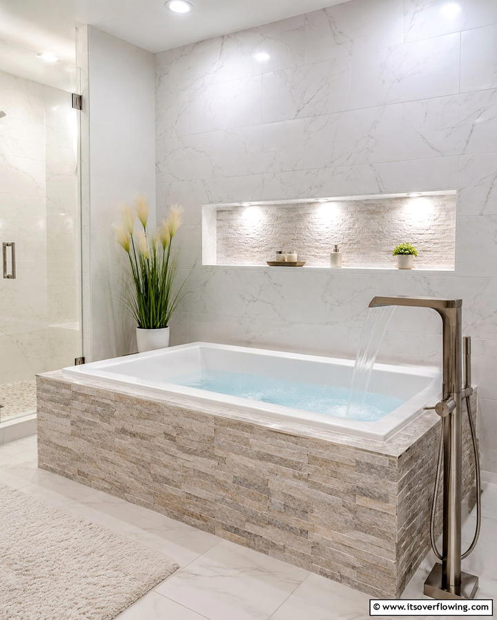 Drop in Tub with Waterfall Faucet - 25 Elegant Drop-in Tub Ideas for a Spa-Like Bathroom