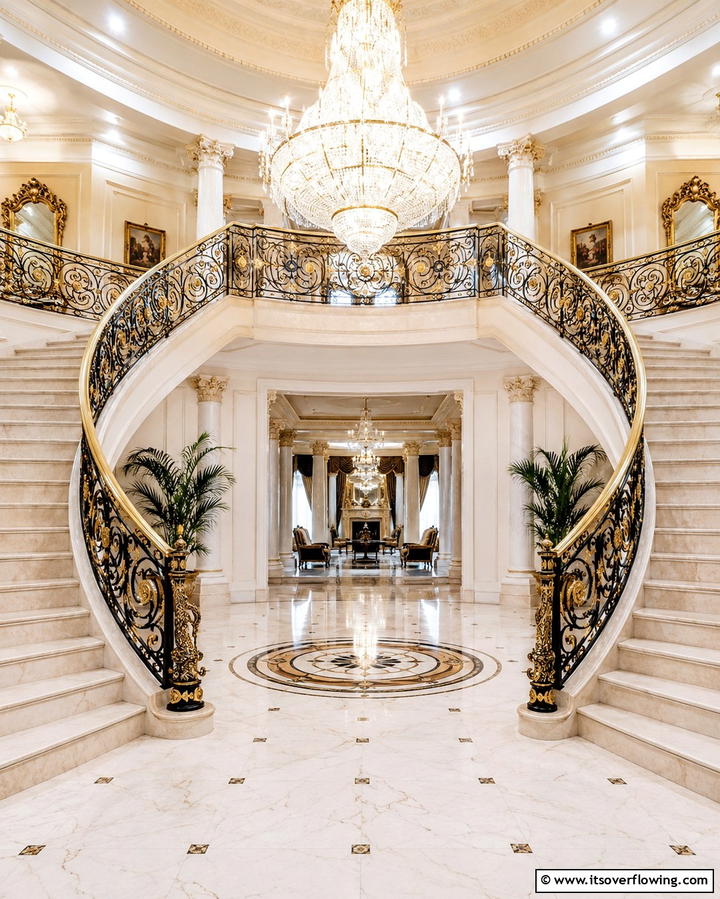 Dual Curved Staircase for Grandeur - 30 Elegant Curved Staircase Designs to Elevate Your Home’s Style