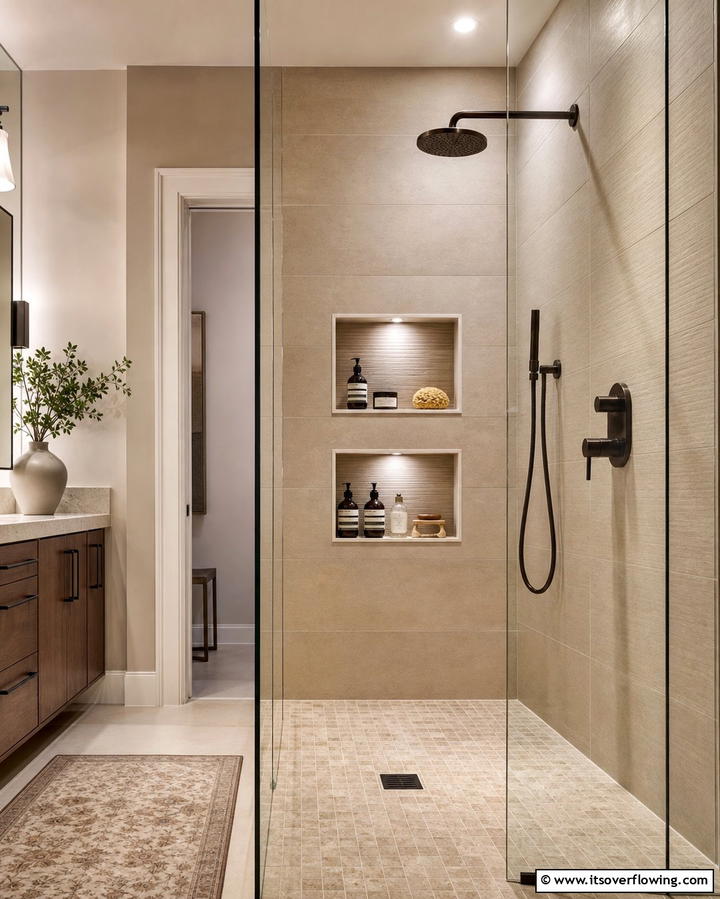 Dual Level Niche for Shared Showers - 25 Shower Niche Ideas for a Functional Bathroom