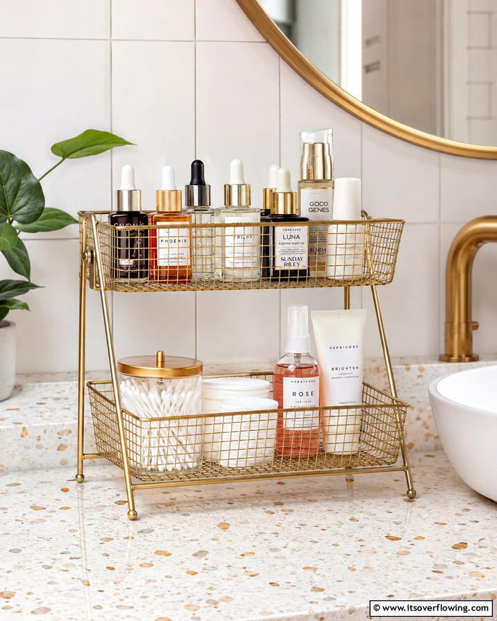 Dual Level Storage Organizer - 30 Functional Bathroom Furniture Ideas to Maximize Space