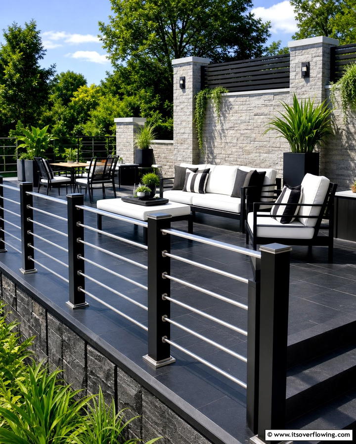 Dual Metal Contrast Design - 30 Modern Metal Deck Railing Ideas for Stylish Outdoor Spaces