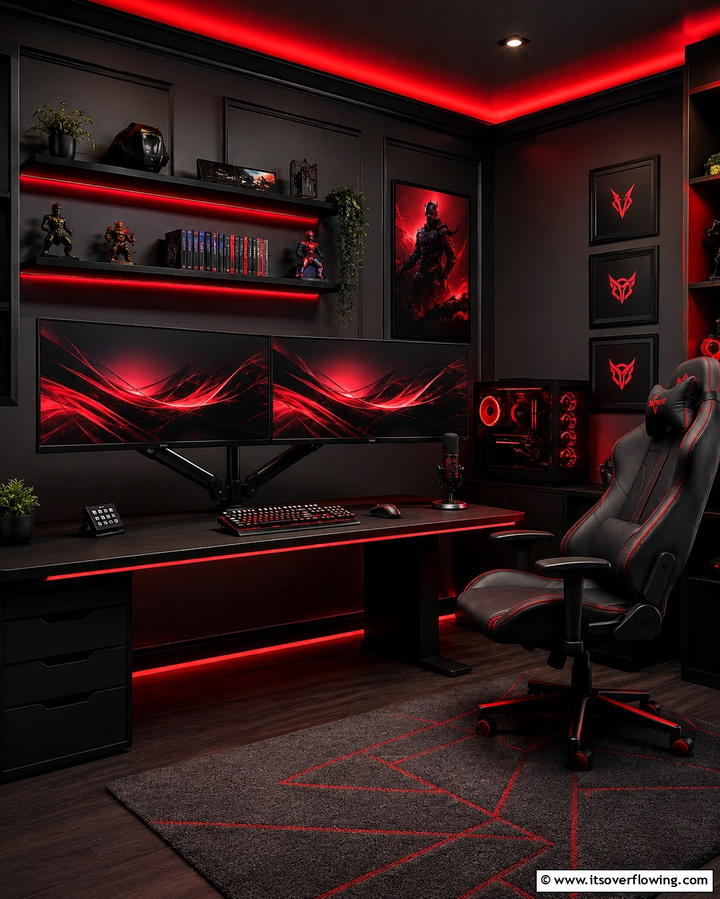 Dual Monitor Display - 25 Red and Black Gaming Setup Ideas for a Stylish Space