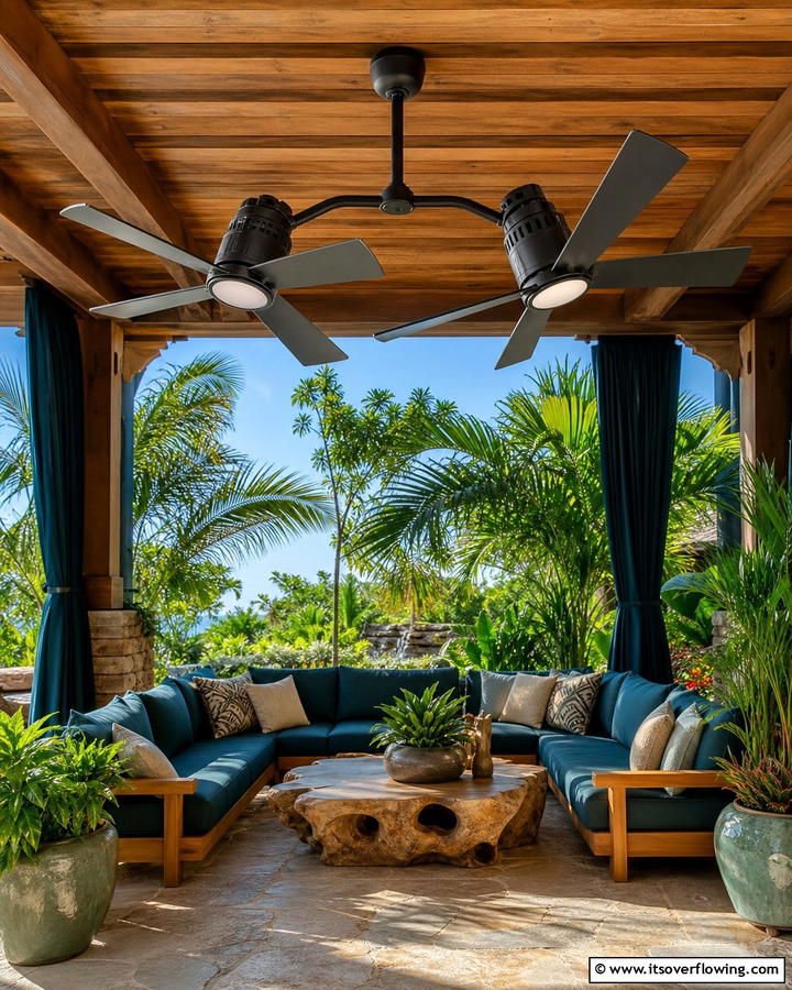 Dual Motor Ceiling Fans for Unique Style - 20 Patio Fan Ideas to Keep Your Outdoor Space Cool