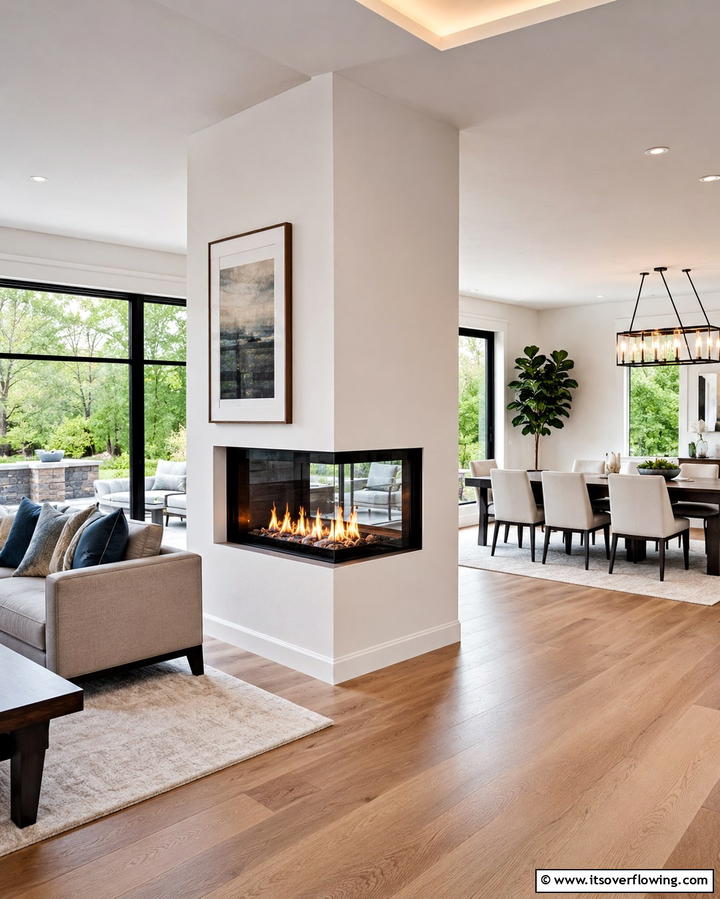 Dual Purpose Divider Fireplace - 25 Off-center Fireplace Ideas for a Unique and Modern Living Room