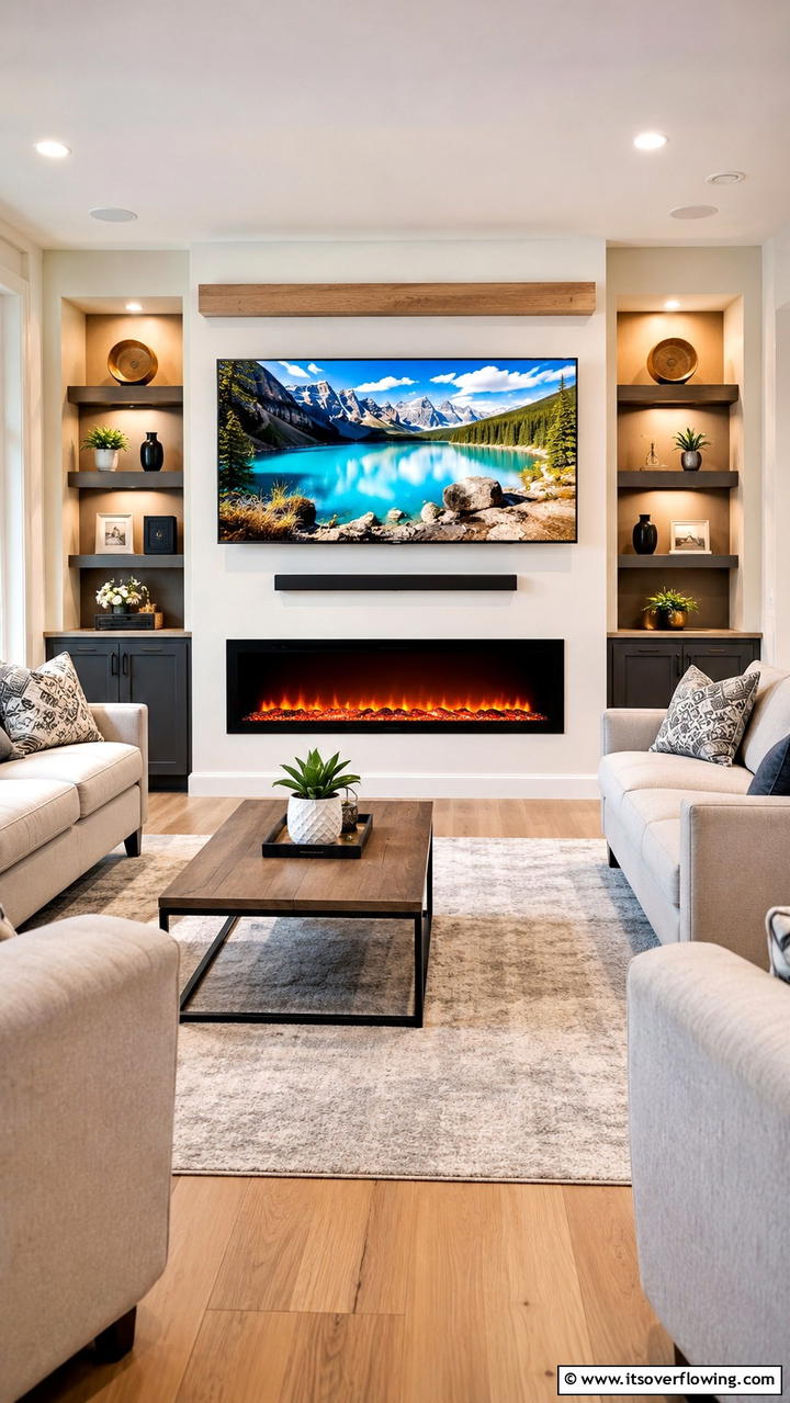 Dual Purpose Entertainment and Heating Solution - 30 Electric Fireplace Ideas With TV Above for Cozy Spaces