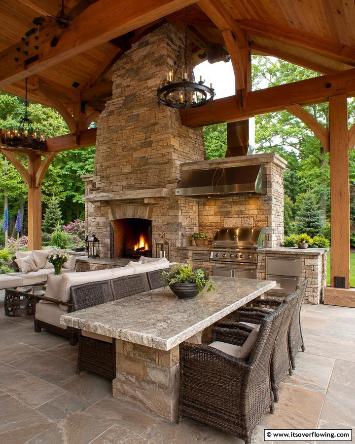 Dual Purpose Gazebo with Fireplace and Grill - 25 Gazebo With Fireplace Ideas for Cozy Outdoor Nights