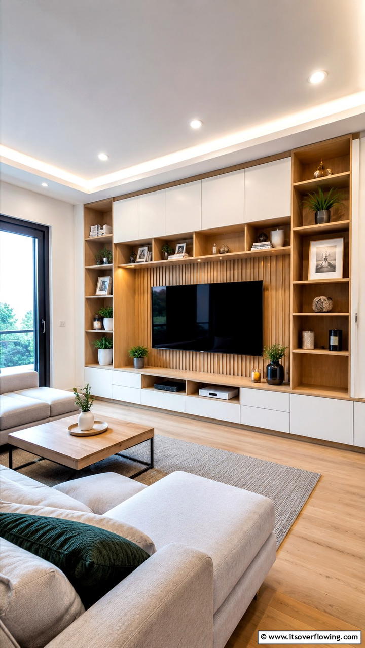 Dual Purpose Media Wall - 21 Innovative TV Wall Ideas to Maximize Living Room Space