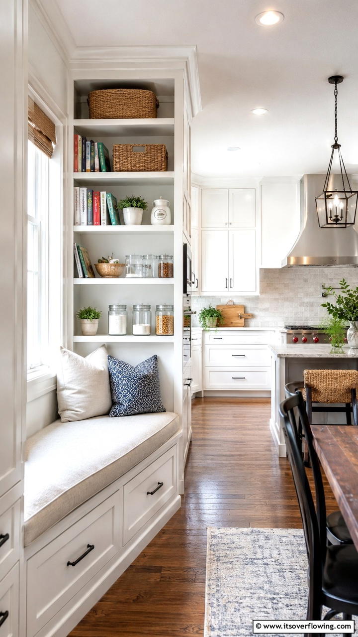 Dual Purpose Pantry with Seating - 30 Corner Pantry Ideas to Maximize Kitchen Storage