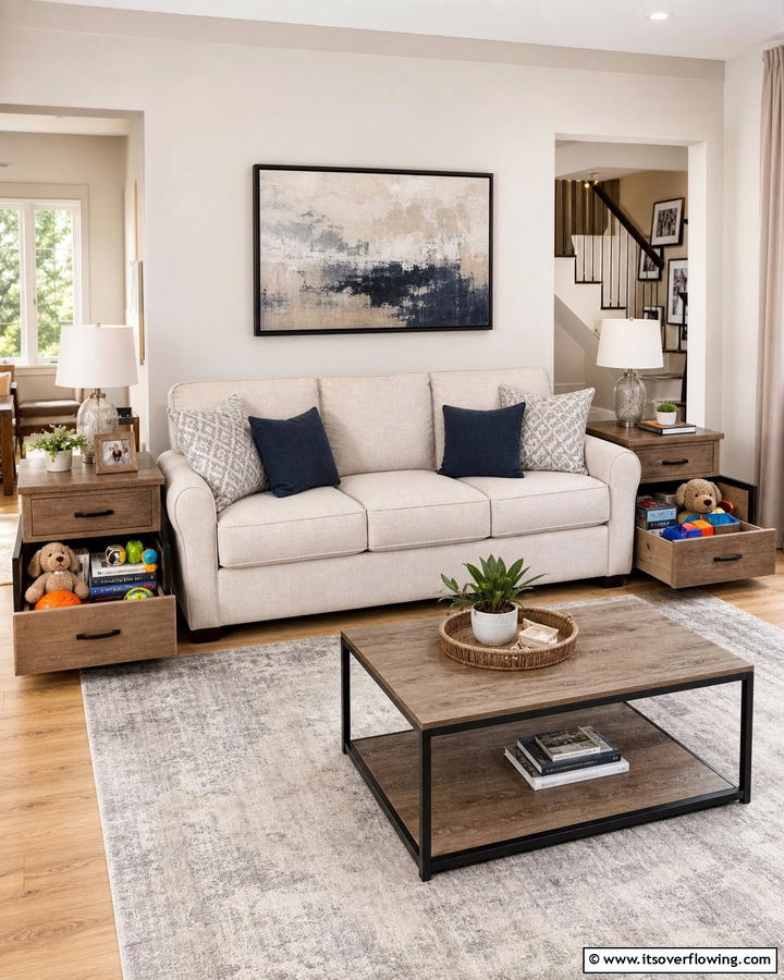 Dual Purpose Side Tables - 21 Living Room Toy Storage Ideas for Organized Spaces
