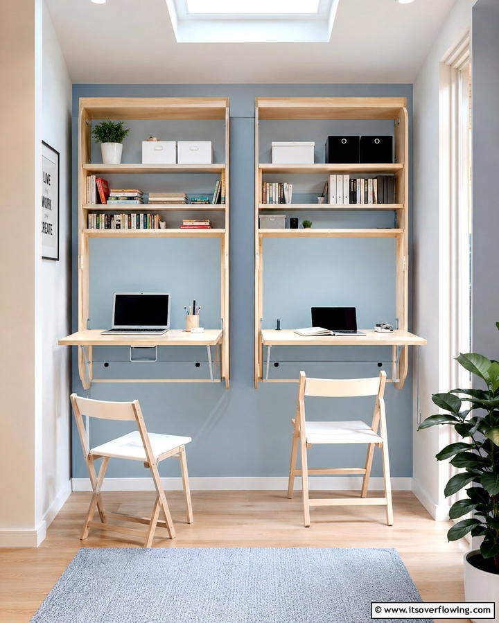 Dual Purpose Wall Mounted Desks - 25 Home Office for Couples Ideas and Designs