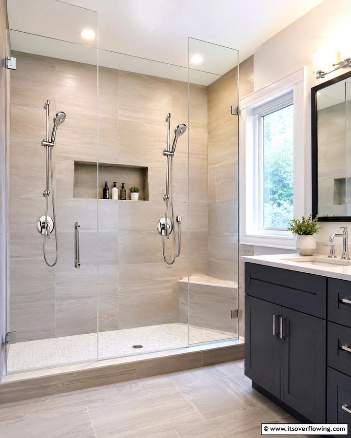 Dual Showerheads with Adjustable Heights - 25 Double Shower Ideas for a Luxurious Bathroom