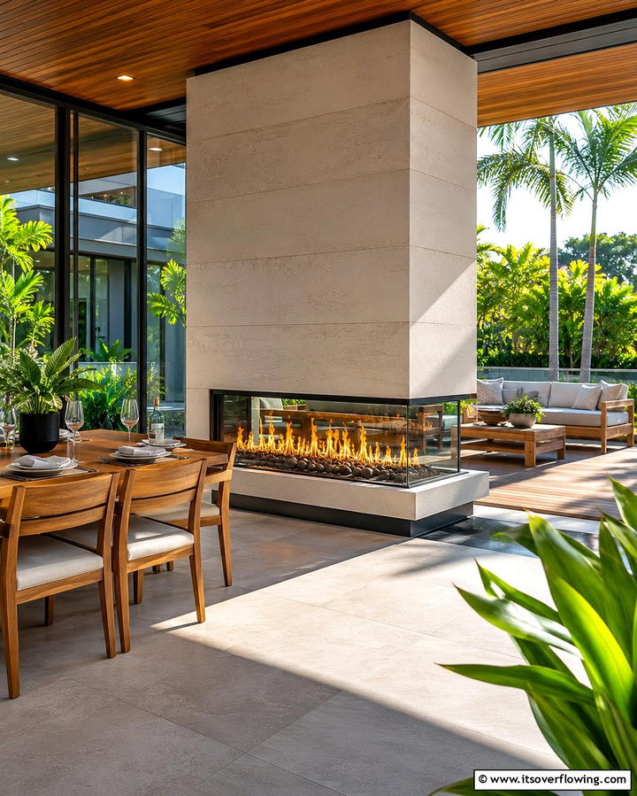 Dual Sided Fireplace for Shared SpacesOne - 25 Outdoor Corner Fireplace Ideas for Cozy Nights