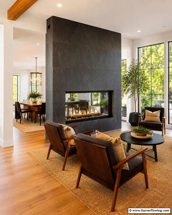 Dual Sided Fireplace - 25 Sunroom With Fireplace Ideas for Cozy Gatherings